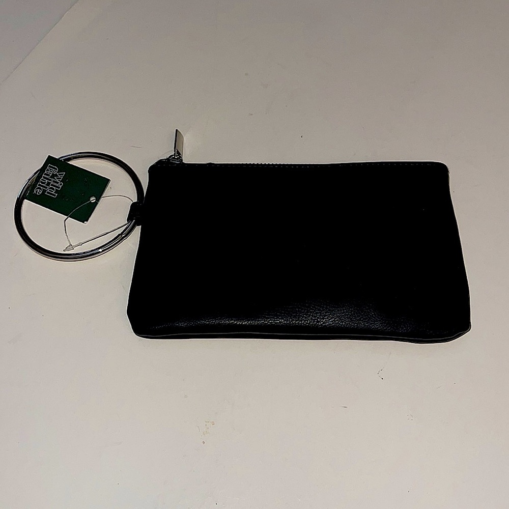 NWT WILD FABLE BLACK FAUX LEATHER WRISTLET BAG WITH SILVER RING/5”x8”